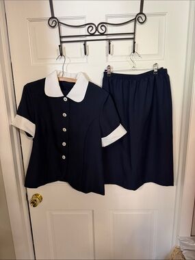 ANDREA KAY Navy and White Two-Piece Skirt Set